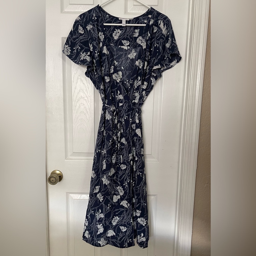 Leith Navy and White Floral Maxi Wrap Dress